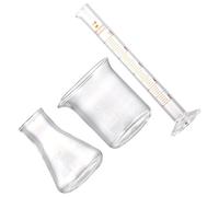 Mikikit Ensemble de 3 Pièces en Verre pour Laboratoire Bécher Gradué, Cylindre de 50ml et Erlenmeyer 10ml, Outil Scientifique Précis et Résistant pour Projets Expérimentaux