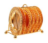 Mikikit Ensemble de 7 Assiettes Snack en Fer avec Étagère de Rangement Pratique, Plateau Compartimenté Élégant et Solide pour Fruits Secs et Collations la Maison