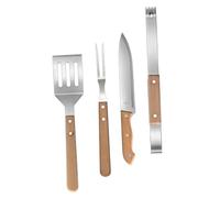 Mikikit Ensemble D'ustensiles Pour Barbecue 4 Pièces Avec Manches En Hêtre, Acier Inoxydable Robuste, Poignée Antidérapante, Kit Barbecue Portable Pour Camping Et Grillades En Extérieur