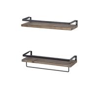 Mikikit Étagère Murale Flottante en Fer et Bois, Marron, Support Mural Décoratif et Étagère de Rangement en Bois, pour Décoration et Jardinière Tube, Chambre et Maison