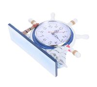 Mikikit Horloge Décorative Méditerranéenne Facile à Nettoyer Multifonctionnelle en Bois Abs PVC avec Roue de Bateau et Phare pour Décoration Maison Nautique
