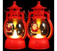 Mikikit Lot de 2 Lanternes de Noël LED Portatives Rouges Décoration Lumineuse Suspendue à Piles Lampe Décorative Festive Intérieure pour Fête de Noël et Nouvel an