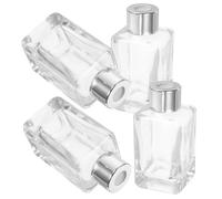 Mikikit Lot de 4 Set de Set de Bouteilles Diffuseurs Rechargeables pour Voiture avec Bouchons Argentés en Verre Transparent, Diffuseur de Parfum Décoratif et Désodorisant Vanille
