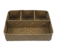 Mikikit Panier Compartiments de Rangement Artisanal en Joncs Style Rustique Naturel pour Sachets de Thé pour Bureau et Décoration Intérieure