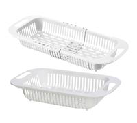 Mikikit Passoire Égouttoir Extensible Rétractable pour Évier la Cuisine en PP Blanc, Lot de 2 Pièces Facile à Nettoyer, pour Fruits et Légumes, Ustensile Cuisine
