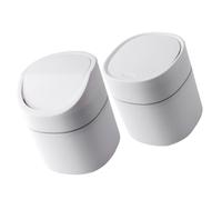 Mikikit Poubelle de Bureau Moderne Blanche en Pp Résistante avec Couvercle à Clapet, Petite Taille pour Bureau ou Table, Lot de 2 Pièces Pratique et Stylé