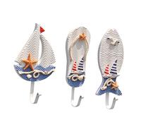 Mikinona Lot de 3 Crochets en Bois Style Méditerranéen, Crochets Pratiques à Thème Océan, Motifs Marins, Finition Naturelle, pour Chambre D’garçon et Filles, Décoration Plusieurs styles