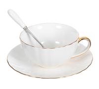 Mikinona Porcelaine Tasse à Café Blanche Soucoupe Dorée 220ml | Empilable, Service 1 Pièce, Usage Espresso et Lait, Finition Blanche Classique, pour Petit-déjeuner