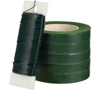 Mikinona Rubans de Fleuriste Verts Résistants et Extensibles en Plastique avec Fil Métallique, Kit Complet pour Couronnes et Bouquets DIY la Maison