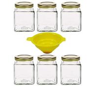 mikken 6 x 210 ml Pots à Confiture en Verre avec Couvercles à Visser (couleur or) 210 ml + Entonnoir, Lot de 6 Pots
