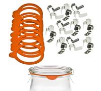 mikken Lot de 10 Anneaux en Caoutchouc de 74 x 86 mm pour bocaux Weck de 8 cm et 20 Pinces métalliques