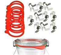 mikken Lot de 10 Anneaux Weck 54 x 67 mm - Anneaux en Caoutchouc pour bocaux Weck de 6 cm et 20 Pinces métalliques