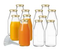 mikken Lot de 12 bouteilles en verre de 500 ml avec bouchon à vis doré + entonnoir