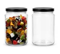 mikken - Lot de 2 bocaux de 1,7 l avec couvercle à visser noir avec étiquettes