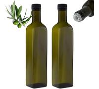 mikken Lot de 2 bouteilles d'huile de 250 ml avec bec verseur, vert/marron, distributeur d'huile avec étiquettes
