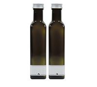 Mikken Lot de 2 bouteilles d'huile en verre vert-marron à remplir soi-même 2 étiquettes incluses 250 ml
