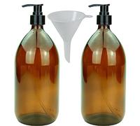 mikken Lot de 2 distributeurs de Savon 1000 ML en Verre ambré, sans BPA, adaptés à Un Usage Alimentaire avec Entonnoir