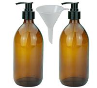 mikken Lot de 2 distributeurs de Savon 500 ML en Verre ambré, sans BPA, adaptés à Un Usage Alimentaire avec 1 Entonnoir