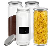 mikken Lot de 4 bocaux de conservation 1,1 l avec bouchon à vis, bocal en verre avec étiquettes d'étiquetage