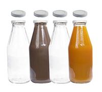 mikken Lot de 4 bouteilles en verre de 500 ml avec couvercle blanc + 4 couvercles de rechange et 4 étiquettes