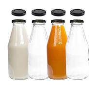 mikken Lot de 4 bouteilles en verre de 500 ml avec couvercle noir + 4 couvercles de rechange et 4 étiquettes