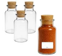 mikken Lot de 4 bouteilles en verre pharmaceutique avec bouchon en liège et étiquettes 300 ml