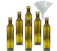 mikken Lot de 6 Bouteilles d'huile 500 ML Marron/Vert à remplir avec Entonnoir