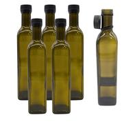 mikken Lot de 6 bouteilles d'huile de 250 ml avec bec verseur, vert/marron, avec doseur et étiquettes