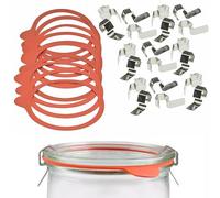 mikken Set de Conserve 10 Anneaux Weck de 94 x 108 mm, Anneaux en Caoutchouc pour bocaux Weck de 10 cm et 20 Pinces métalliques