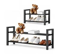 MIKVOYO Meuble à Chaussure Extensible 2 Niveaux en Métal Noir | Porte chaussure réglable pour entrée, étagère métallique gain de place, rangement adaptable pour chambre, couloir et armoire