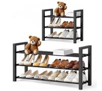 MIKVOYO Meuble à Chaussure Extensible 3 Niveaux en Métal Noir | Porte chaussure réglable pour entrée, étagère métallique gain de place, rangement adaptable pour chambre, couloir et armoire