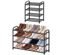MIKVOYO Meuble à Chaussure Grand Extensible 4 Niveaux | Porte chaussure en métal noir pour entrée, meuble bas gain de place, rangement chaussures adaptable pour armoire et chambre