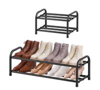 MIKVOYO Meuble à Chaussure Petit Extensible 2 Niveaux | Porte chaussure en métal noir pour entrée, meuble bas gain de place, rangement chaussures adaptable pour armoire et chambre