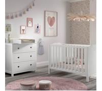 MILADY - Ensemble Lit bébé 60x120cm avec Commode et Plan à langer laqué Blanc