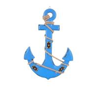 Milageto Ancre Murale Décor Nautique Bois Ancre Murale Ornement Marin Décoration Style Rustique Aspect Patiné Profil Fin pour Espaces, Bleu, 42x2.5x33.5