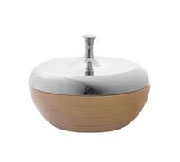 Milageto Boîte de Rangement Bonbonnière Pot à Snacks Coupelle à Noix Couvercle Réfléchissant en Acier Inoxydable et Corps en Chêne Design Moderne Épuré Adaptée
