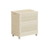 Milageto Boîte de Rangement Enfants Coffre Organiseur Conteneur Bac avec Couvercle Pliable Charnières Roulettes Poignée Intégrée Plastique PP Structure, Crème, Très Grand 66 43 71 Cm