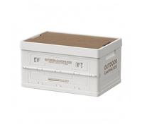 Milageto Boîte de Rangement Extérieure Boîte Pliable Coffre Empilable Caisse Rectangulaire Couvercle Aspect Bois Accès Latéral Multiples Fermeture à Loquet, Blanc Uni