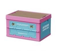 Milageto Boîte de Rangement Extérieure Boîte Pliable Coffre Empilable Caisse Rectangulaire Couvercle Aspect Bois Accès Latéral Multiples Fermeture à Loquet, Bleu Et Rose