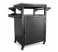 Milageto Chariot de Service Extérieur Chariot Desserte Îlot Meuble avec Surface en Acier Inoxydable Étagère Supérieure Casiers Latéraux et Placard Bas Roues Pivotantes Adapté au Barbecue Patio Cuisine