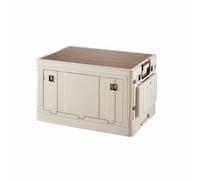 Milageto Coffre de Rangement Extérieur Pliable Boîte Organisateur Conteneur Empilable Caisse Polyvalente Panneau Moulé, Noir, Boîte De Rangement Pliable + Double Plateau en Bois