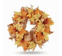 Milageto Couronne d'automne Décorative Couronne Porte Couronne Murale Guirlande Citrouille Feuilles Colorées Orange Jaune Brun Nervures Réalistes Boucles Ruban