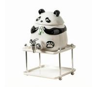 Milageto Distributeur de Boissons Panda Fontaine à eau Carafe à Robinet Pichet de Boisson Corps en Céramique avec Couvercle et, Distributeur D Eau Panda 3L Avec Support En Céramique
