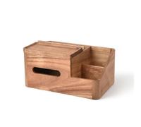 Milageto Distributeur de Mouchoirs de Bureau Boîte à Mouchoirs Organisateur de Table avec Compartiment Latéral Support Téléphone Finition Bois Grain Lisse, Bois D Acacia