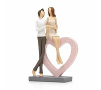 Milageto Figurine Couple Statue Sculpture Décoration Cœur Intemporel en Résine Peinte à la Artistique et Socle Stable Adaptée au Salon Chambre Bibliothèque, Couple Assis sur Un Cadre en Forme De Cœur