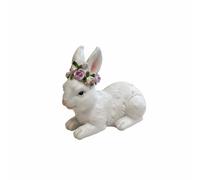 Milageto Figurine Lapin Résine Statue Décoration Ornement Couronne Florale Surface Lisse Robuste Touche Poétique pour Pâques Adaptée aux Célébrations, Style B