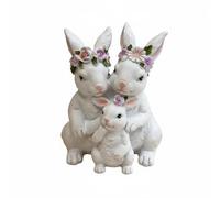 Milageto Figurine Lapin Résine Statue Décoration Ornement Couronne Florale Surface Lisse Robuste Touche Poétique pour Pâques Adaptée aux Célébrations, Style A