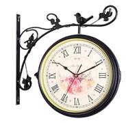 Milageto Horloge Murale à Double Face, Cadran Ronde de 25,4 Cm pour Maison et Espace Extérieur, noir rétro