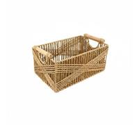 Milageto Panier de Rangement Tressé Panier Organisateur Corbeille Boîte Tressage à la Main en Corde de Papier avec Armature en Fer et Poignée en Bois Pratique, Moyen