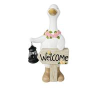 Milageto Panneau Bienvenue Canard en Résine Extérieur Statue Canard Lanterne Solaire Aspect Bois Sculpture Lumineuse en Résine pr Porche